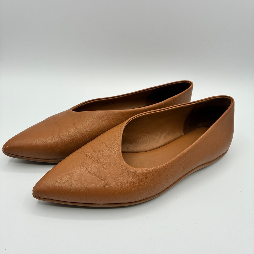 Vince Lex Pointed Toe Leather Flats Womens 7 EU 37 Tan Minimalist Glove Shoe